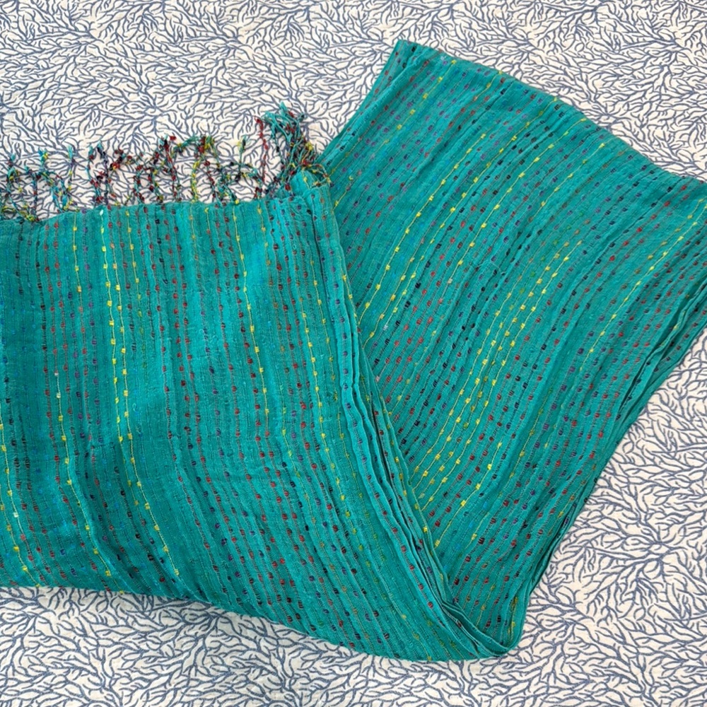 Vibrant Teal Scarf with Multicolor Accents